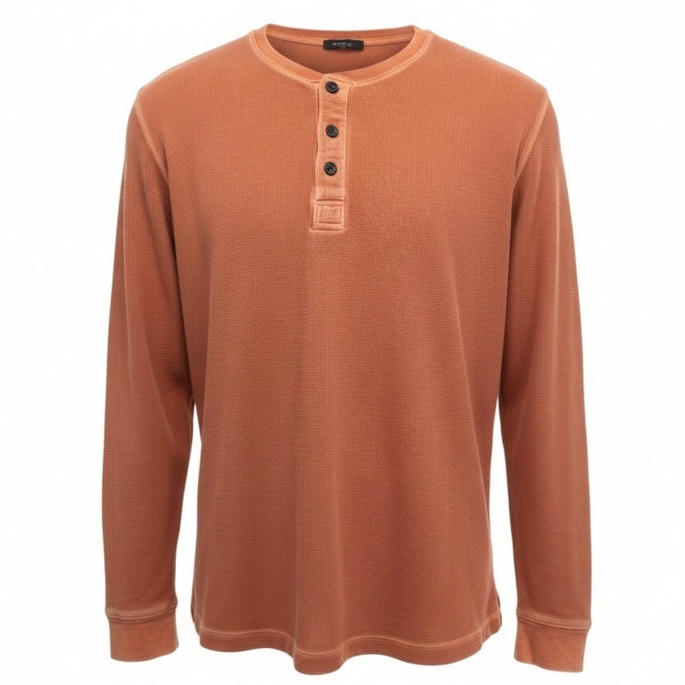 Breakwater Henley Shirt Men XXL Orange Waffle Thermal Cotton Long Sleeve Relaxed